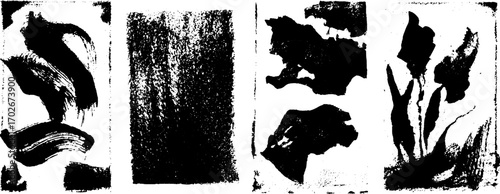 Black ink abstract texture set with scribbled lines for creative design