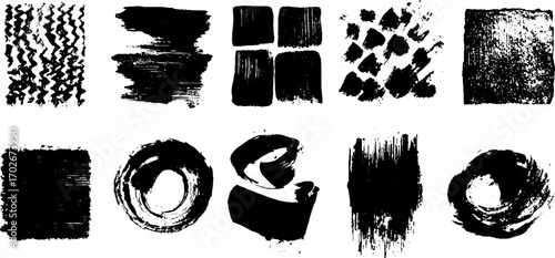 Black ink abstract textures and zigzag strokes for creative design