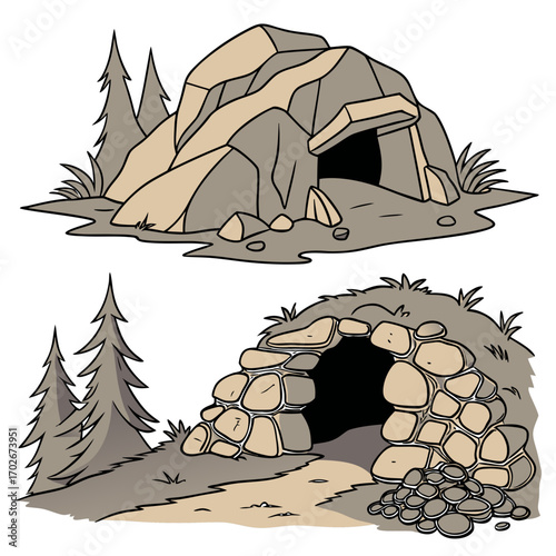 Cartoon grey stone and rock clipart, 3D boulders and pebbles, a pile of rubble and debris, isolated natural landscape elements, and mountain cliff and rocky terrain design. Vector set