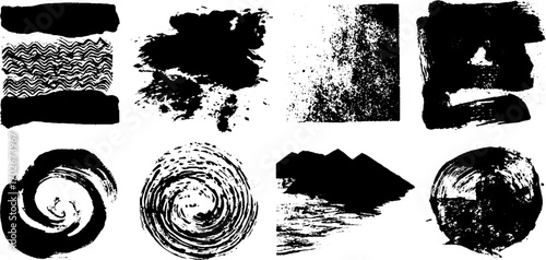Dynamic black ink abstract textures with zigzag strokes and swirls for creative designs