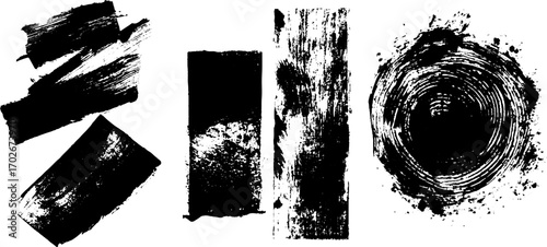 Abstract black ink textures with zigzag strokes and circular patterns for creative design