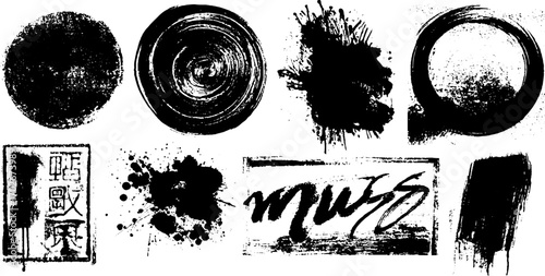 Abstract black ink collage with brush strokes and splashes - ideal for urban art and design