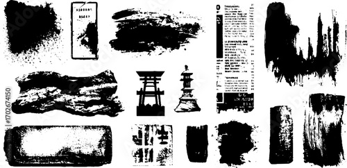 Urban ink collage with newspaper clipping fragment set for creative design