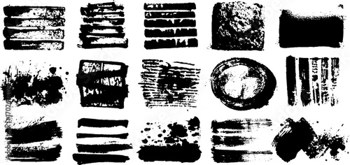 Black ink collage: fragmented photo strips with grunge textures for creative design projects