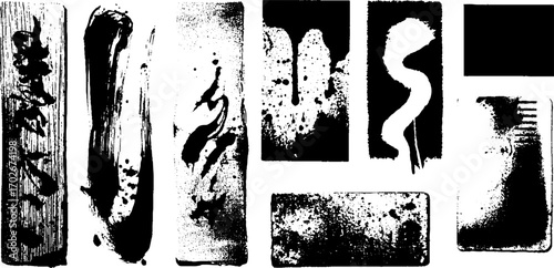 Black ink collage set with paper scrap textures for creative design projects