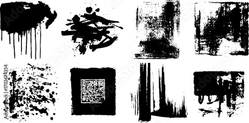 Experimental black ink texture set with chaotic collage for creative design projects