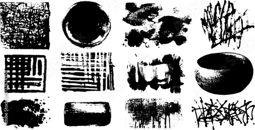 Chaotic black ink texture set for experimental design and artistic projects