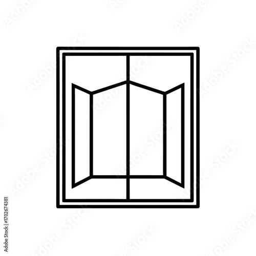 Simple outline of a window with open shutters view on transparent background