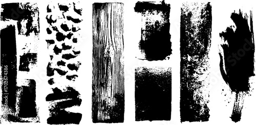 Black ink experimental texture set for collage and graphic design