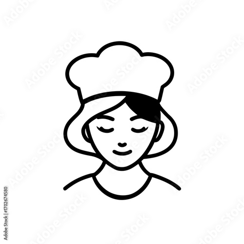 Woman chef with closed eyes wearing a chef's hat on transparent background
