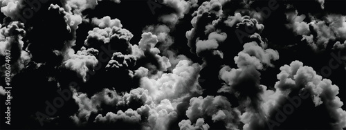 Black and white atmospheric storm cloud design with layered formations