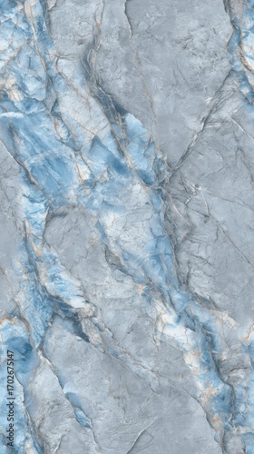 Close-up of a natural marble pattern with blue veins, grey tones, and hints of white and light brown,