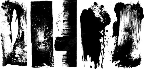 Black ink grunge texture collection with splattered spots and drips for creative design