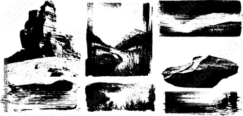 Minimalist black ink texture set featuring solid dark fields for creative design