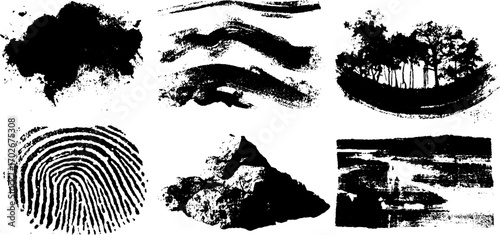Abstract black ink textures and fragmented strokes for design and artistic projects