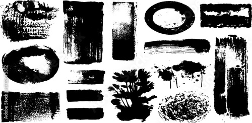 Minimal black ink texture set featuring solid dark fields with diverse shapes and patterns