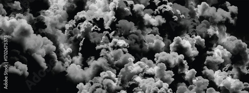 Black and white atmospheric storm cloud design with layered formations