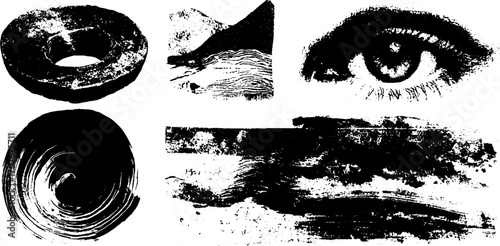 Psychedelic black ink texture set for creative designs and acid trip imagery