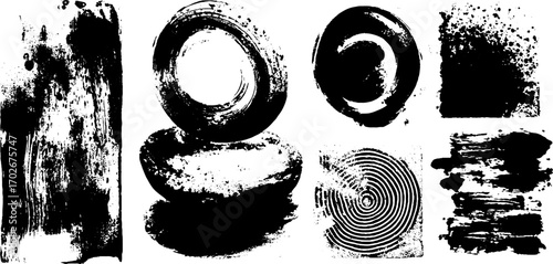 Psychedelic black ink textures and checkerboard design set for artistic creations