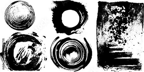 Psychedelic black ink concentric texture set for creative design and art projects