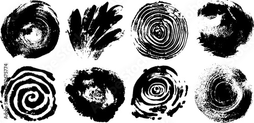 Black ink psychedelic texture set with fractal flames for creative designs
