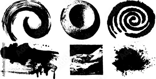 Psychedelic black ink textures and fractal spirals for creative design