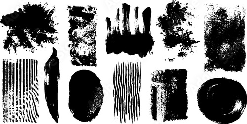 Black ink psychedelic textures set with noise fields and abstract patterns for creative designs