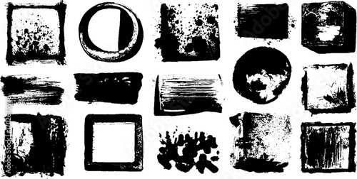 Psychedelic black ink textures in shattered mirror set for creative design projects