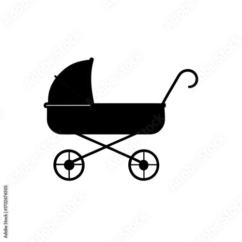 Silhouette of a baby carriage on a white background on transparent background