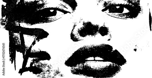 Abstract black ink silhouette collage art featuring a human face