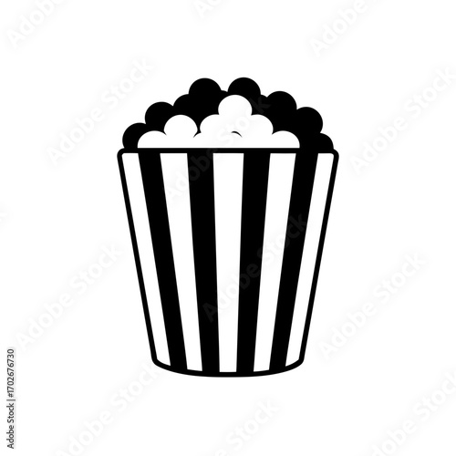 Black and white striped bucket filled with popcorn on transparent background