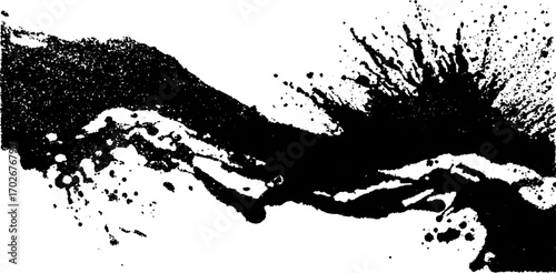 Abstract ink border with black paint splash and silhouette for artistic design
