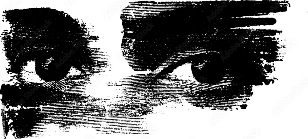 Abstract black ink silhouette of eyes with acid techno vibe for poster design