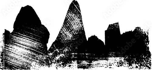 Abstract black ink silhouette of torn poster art for urban grunge design