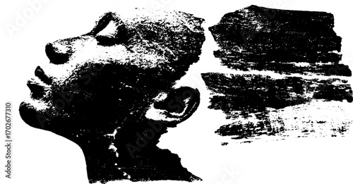 Silhouette of ancient broken statue with ink texture for artistic design