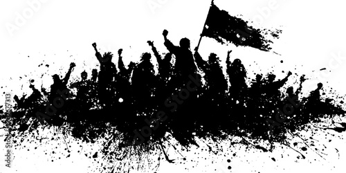 Powerful protest crowd silhouette with black ink splatter for activism and social change themes