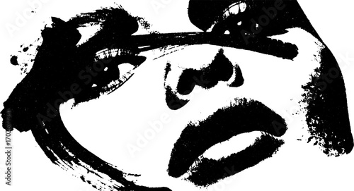 Avant garde abstract face silhouette in black ink with grunge art style