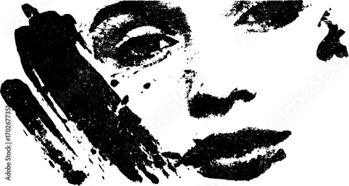 Abstract avant garde face in black ink silhouette with expressive design