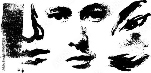 Avant garde black ink face silhouette collage for modern art inspiration