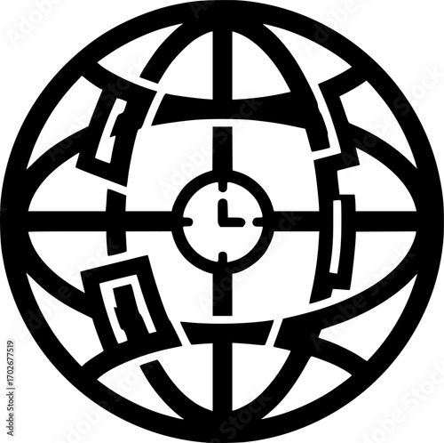 Time zones on globe outline icon vector
