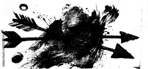 Chaotic black ink silhouette with arrows and splatter for urban graffiti art design
