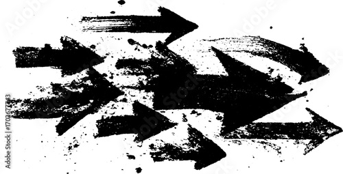 Chaotic black ink arrows silhouette stencil for urban graffiti design