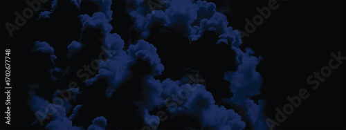 Dark dramatic atmospheric composition of blue clouds in black background