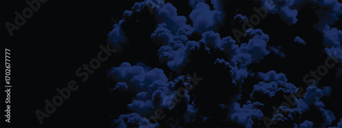Dark dramatic atmospheric composition of blue clouds in black background