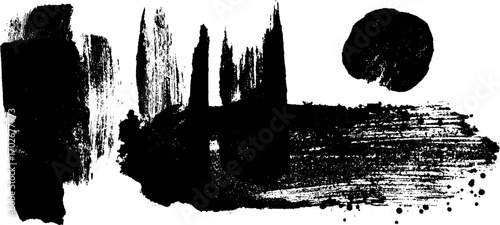 Abstract black ink silhouette with cracked concrete texture