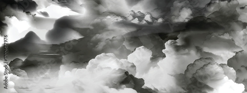 Heavy textured cloud formation in grayscale for abstract atmospheric design