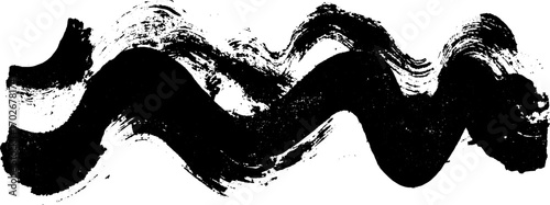 Abstract black ink silhouette depicting digital glitch and chaotic waves