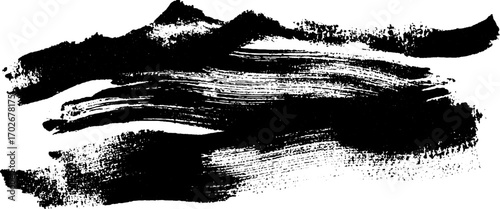 Abstract black ink silhouette with digital glitch effect and chaotic brush strokes