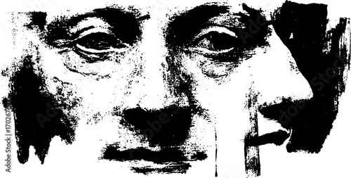Dreamlike surreal face in black ink: abstract silhouette concept