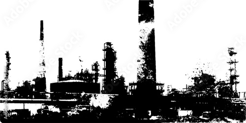 Industrial factory silhouette in black ink with grunge art elements